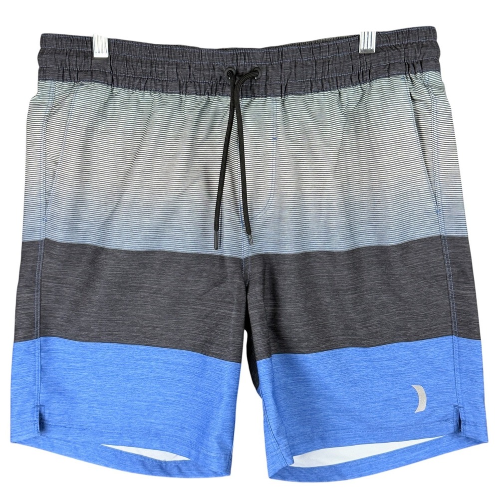 Hurley Men's Size L Blue Grey Striped Colorblock Board Shorts Swim Trunks Summer